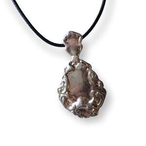 Premier Designs antique spoon style pendant  necklace, waxed black cotton cord